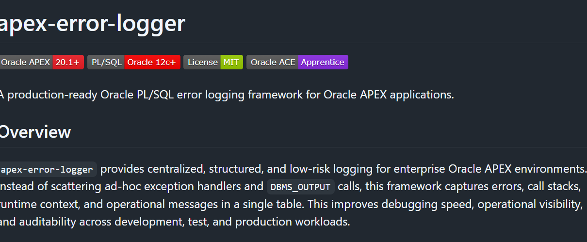 A Centralized Error Logging Framework for Oracle APEX