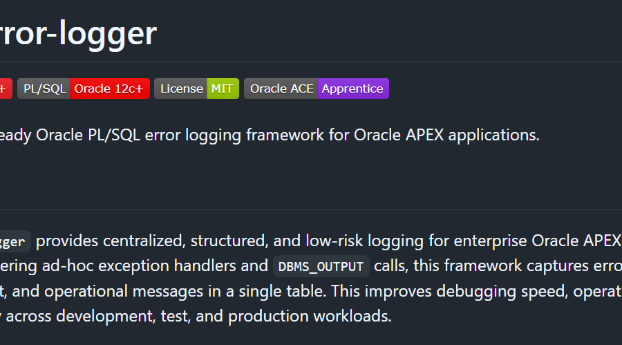 A Centralized Error Logging Framework for Oracle APEX