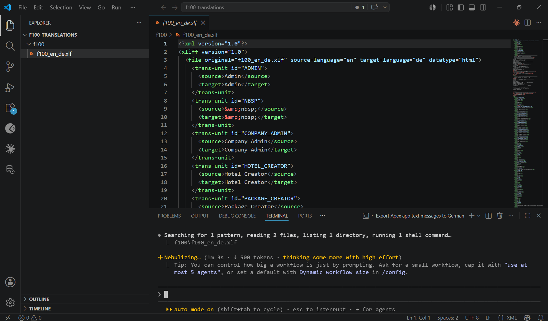 Oracle APEX multilingual app - Translating XLIFF file using Claude Code CLI in VS Code terminal