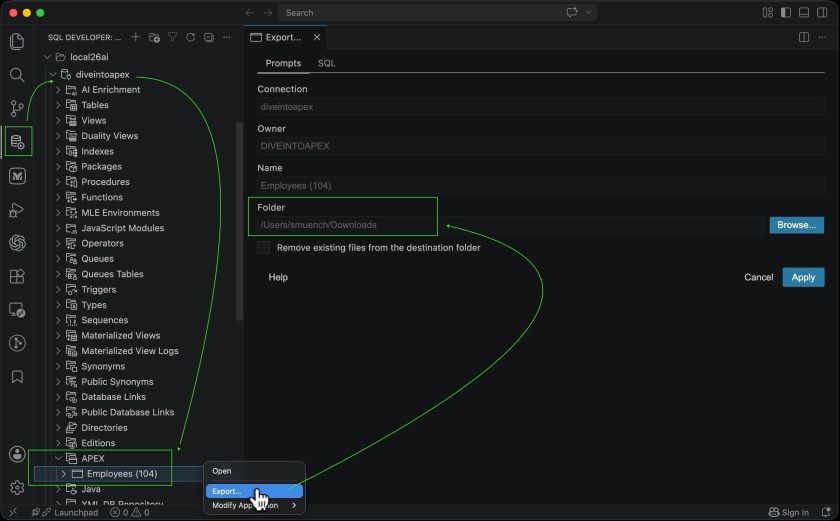 Exporting Oracle APEX app in APEXlang format from VS Code SQL Developer extension