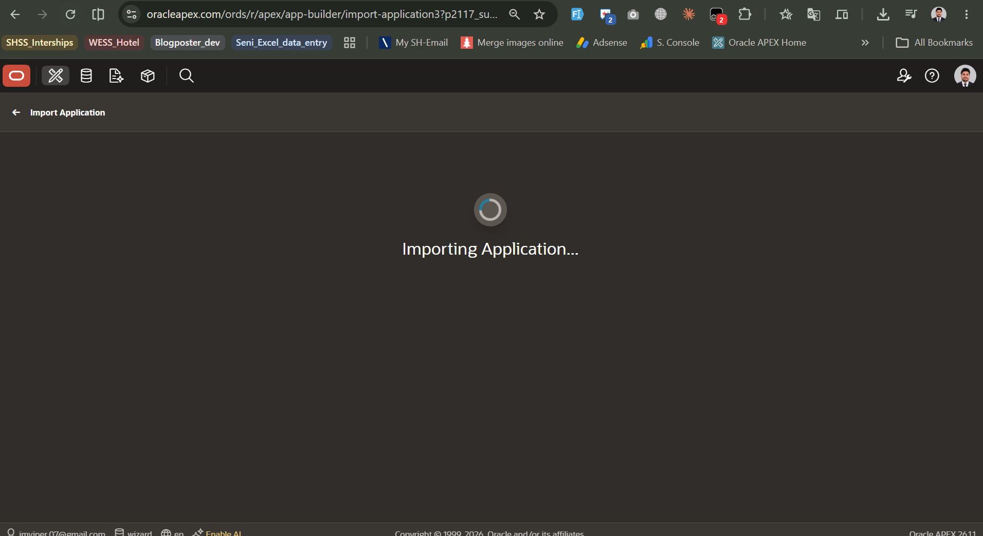 APEX Importing Application spinner screen after all oracle apex blueprint errors resolved successfully