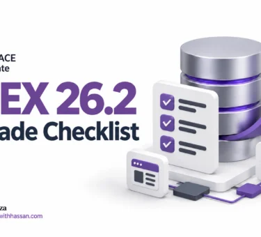 Oracle APEX 26.2 upgrade checklist, illustrated with a database, checked tasks and an upward arrow.