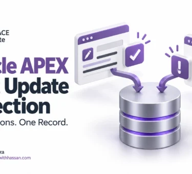 Oracle APEX lost update detection illustration showing two editing sessions and a rejected stale save